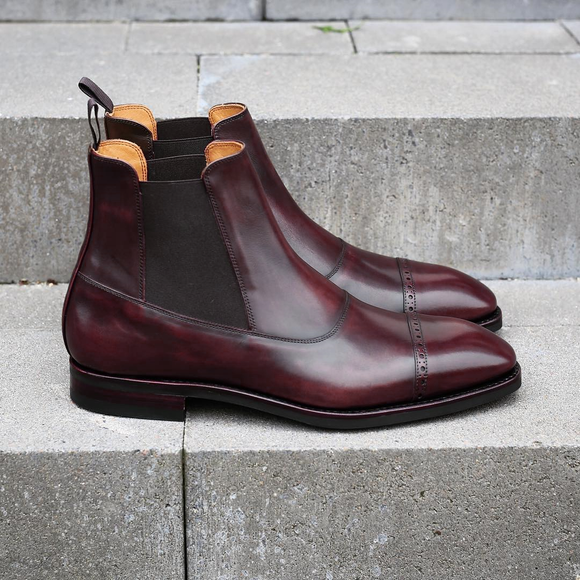 Height Increasing Burgundy Brown Leather Astorga Brogue Toecap Chelsea Boots