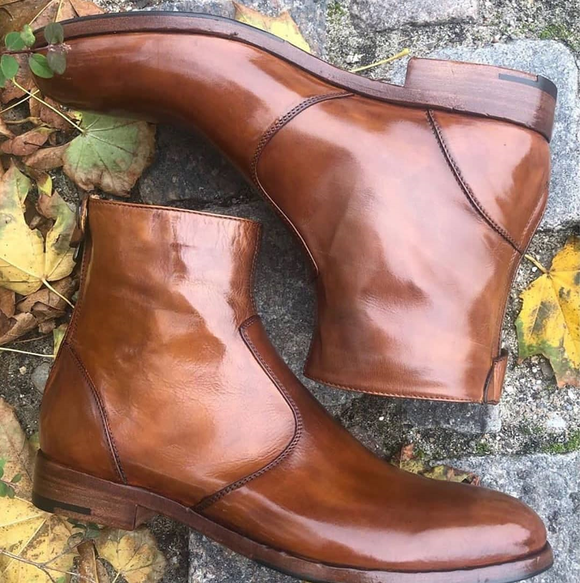 Height Increasing Tan Leather Batalha Zipper Boots