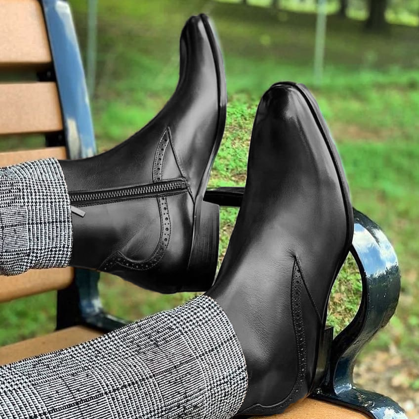 Black Leather Beja Zipper Boots