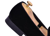 Flat Feet Shoes - Black Velvet King of Hearts Embroidered Loafers with Arch Support